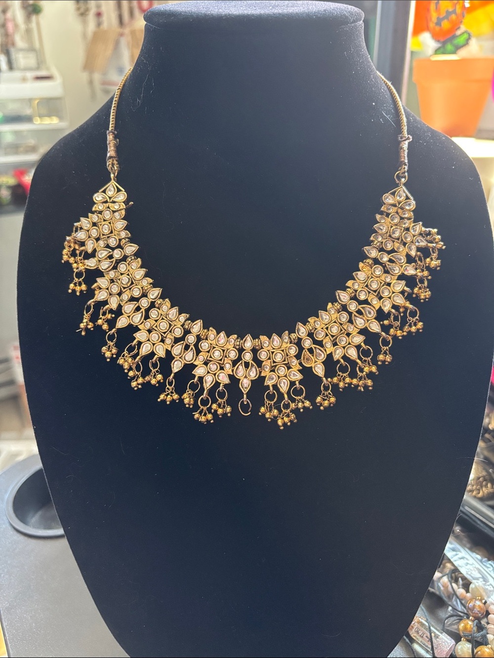 Gold-Tone Floral Kundan Statement Necklace - Women Jewelry